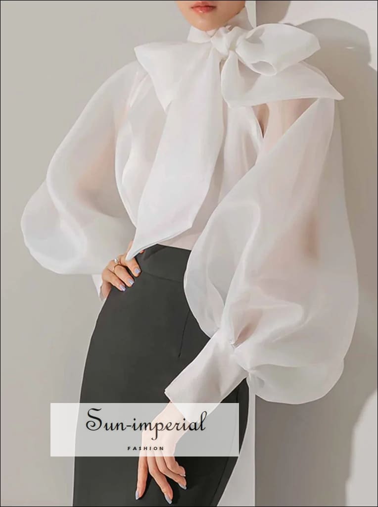 Sun-imperial - women's white sheer chiffon long lantern Sun-imperial - women's white sheer chiffon long lantern