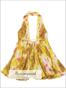 Women’s Yellow Floral Deep v Backless Halter Mini Dress V Dressh Sun-Imperial United States