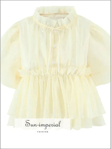 Women’s Yellow Short Lantern Sleeve Blouse with Double Layers Ruffles Detail With Sun-Imperial United States