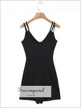 Women Black Short Bodycon Romper With Daube Cami Strap Detail romper, strap detail, Evening wear, Party outfit, bodycon Sun-Imperial United