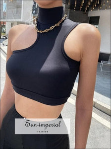 Women’s Solid Cut Out Shoulder High Collar Camisole Bodycon Tank Top Sun-Imperial United States