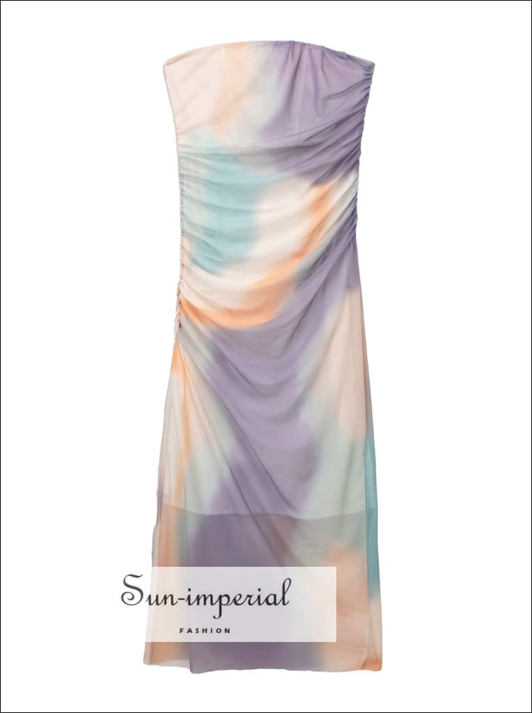 Women’s Strapless Tie Dye Midi Mesh Dress Sun-Imperial United States