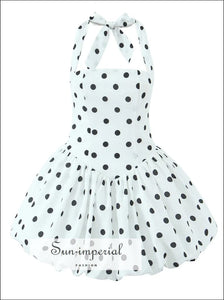 Sun-imperial - women's backless white polka dot halter balloon puff style mini dress Sun-Imperial Sun-imperial - women's backless white polka dot halter balloon puff style mini dress Sun-Imperial