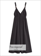 Women’s Black Backless Deep v Neck Maxi Dress Sun-Imperial United States