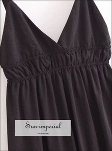 Women’s Black Backless Deep v Neck Maxi Dress Sun-Imperial United States