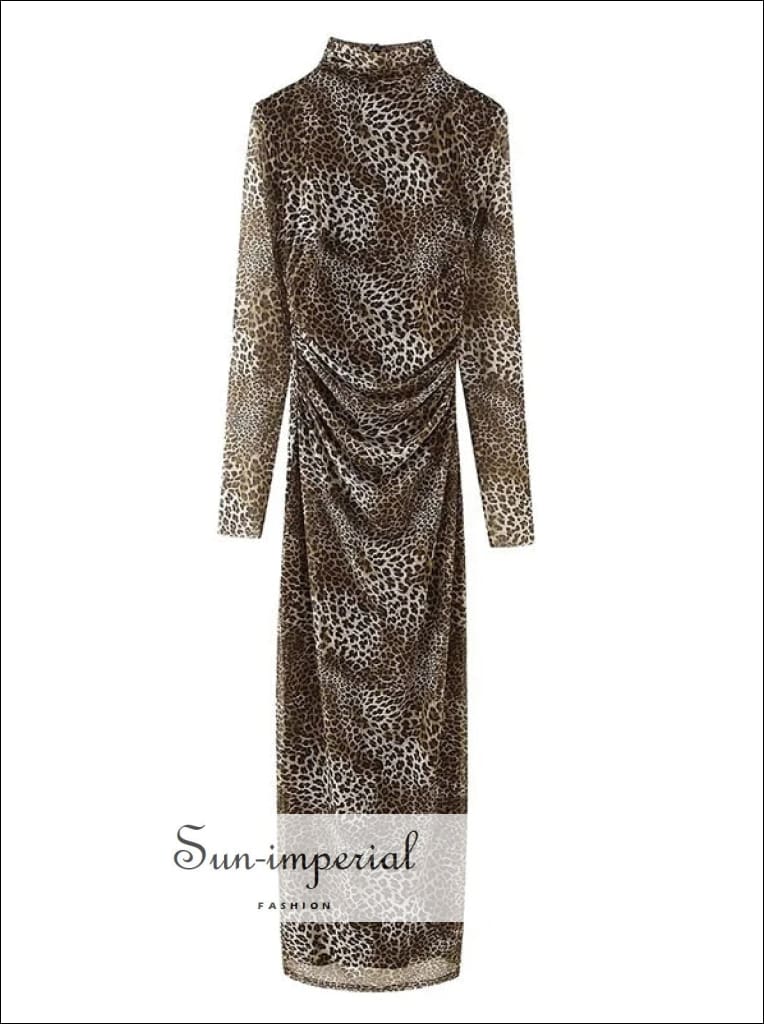 Sun-imperial - womens long sleeve leopard print mesh maxi dress with turtleneck detail animal print / L Sun-imperial - womens long sleeve leopard print mesh maxi dress with turtleneck detail animal print / L