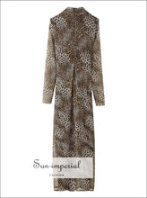 Women’s Long Sleeve Leopard Print Mesh Maxi Dress With Turtleneck Detail Sun-Imperial United States