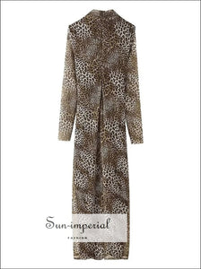 Women’s Long Sleeve Leopard Print Mesh Maxi Dress With Turtleneck Detail Sun-Imperial United States