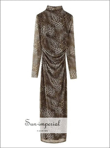 Sun-imperial - women's long sleeve leopard print mesh maxi dress with turtleneck detail Sun-Imperial Sun-imperial - women's long sleeve leopard print mesh maxi dress with turtleneck detail Sun-Imperial