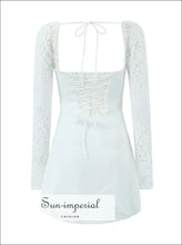 Women’s White Lace Long Sleeve From Fitting Corset Style Backless Mini Dress With Up Detail Sun-Imperial United States