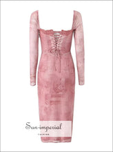 Women’s Pink Long Sleeve Corset Style Midi Dress With News Paper Letter Print Sun-Imperial United States