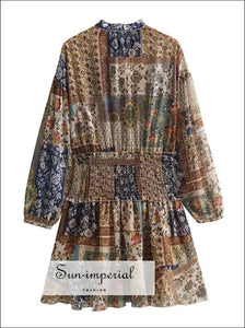 Women’s Lone Sleeve Patchwork Print A-line Mini Dress Sun-Imperial United States