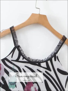 Zebra Striped Floral Print Mesh Cropped Tank Top Sun - Imperial United States