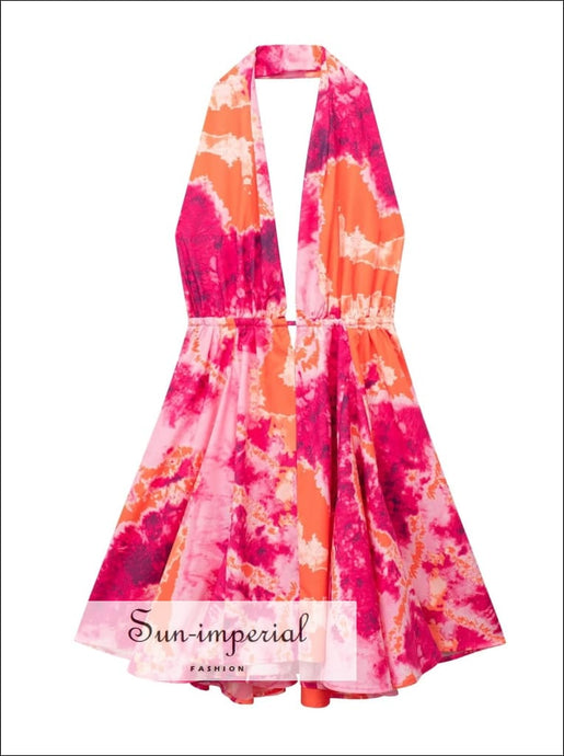 Women’s Floral Deep v Backless Halter Mini Dresses Sun-Imperial United States