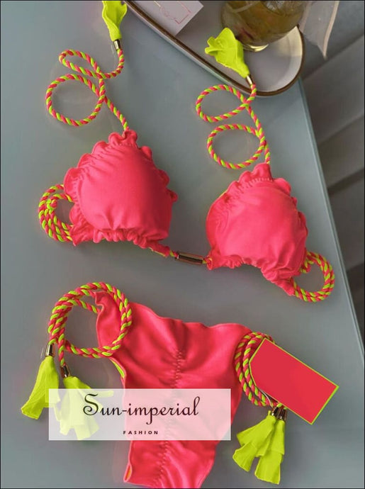 Neon Pink Bikini With Tassels Detail Sun-Imperial United States