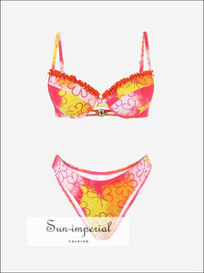 Pink Yellow Orange Padded Underwire Floral Bikini Set Sun-Imperial United States