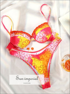 Pink Yellow Orange Padded Underwire Floral Bikini Set Sun-Imperial United States