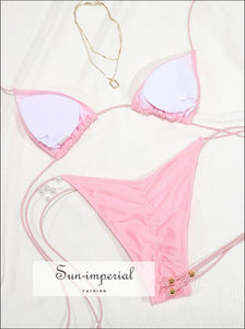 Women’s Pink Triangle Bikini Set With Gold Beads Details Sun-Imperial United States