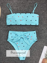 2 Piece Swimsuit Bandeau Bikini High Waisted - Pink with Red Hearts Print piece, piece set, bikini, bikini blue SUN-IMPERIAL United States