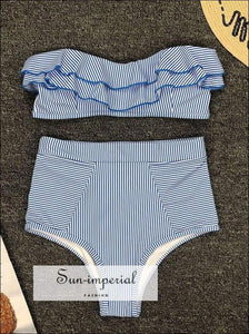 2 Piece Swimsuit Bandeau Bikini High Waisted - Pink with Red Hearts Print piece, piece set, bikini, bikini blue SUN-IMPERIAL United States