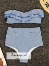 2 Piece Swimsuit Heart Print Bikini High Waisted Tie front bottom - Teal Blue with Hearts piece, piece set, bikini, bikini blue SUN-IMPERIAL