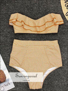 2 Piece Swimsuit Heart Print Bikini High Waisted Tie front bottom -white SUN-IMPERIAL United States