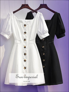 Women Single- Breasted Square Collar Mini Dress Sun-Imperial United States