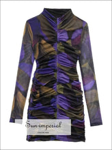 Tie-dye Mesh Long Sleeve Mini Dress With High Collar And Folds Detail HIgh collar Sun-Imperial United States