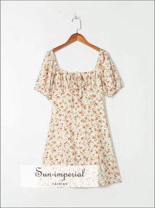 Floral Short Sleeve Mini Dress With Square Neck And Center Tie Detail Sun-Imperial United States
