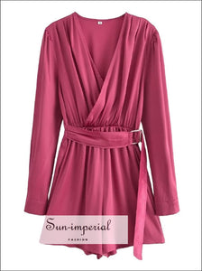 Rose Pink Long Sleeve Warp A-line Romper With Belt Detail A-Line Sun-Imperial United States