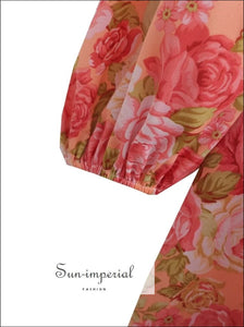 Women’s Pink Floral Print Elastic Waist Long Sleeve Mini Dress Sun-Imperial United States