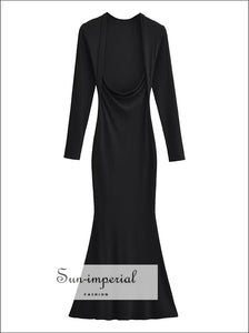 Sun-Imperial - Women Long Sleeve Square Collar Knitted Mermaid Bodycon Maxi Dress Coffee / M Sun-Imperial - Women Long Sleeve Square Collar Knitted Mermaid Bodycon Maxi Dress Coffee / M