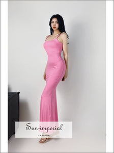 Women Casual Ribbed Solid Adjustable Cami Strap Cotton Bodycon Sleeveless Maxi Dress Sun-Imperial United States