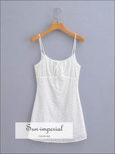 White Embroidery Lace Adjustable Cami Strap Sling Mini Dress With Center Bow Detail Sun-Imperial United States