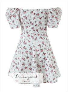 Floral Corset Style A-line Short Puff Sleeve Mini Dress With Tie Center Detail Sun-Imperial United States