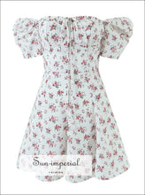 Floral Corset Style A-line Short Puff Sleeve Mini Dress With Tie Center Detail Sun-Imperial United States