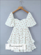 Women’s White Corset Style Cherry Print A-line Layard Mini Dress With Ruffles Hem Detail A-Line Sun-Imperial United States