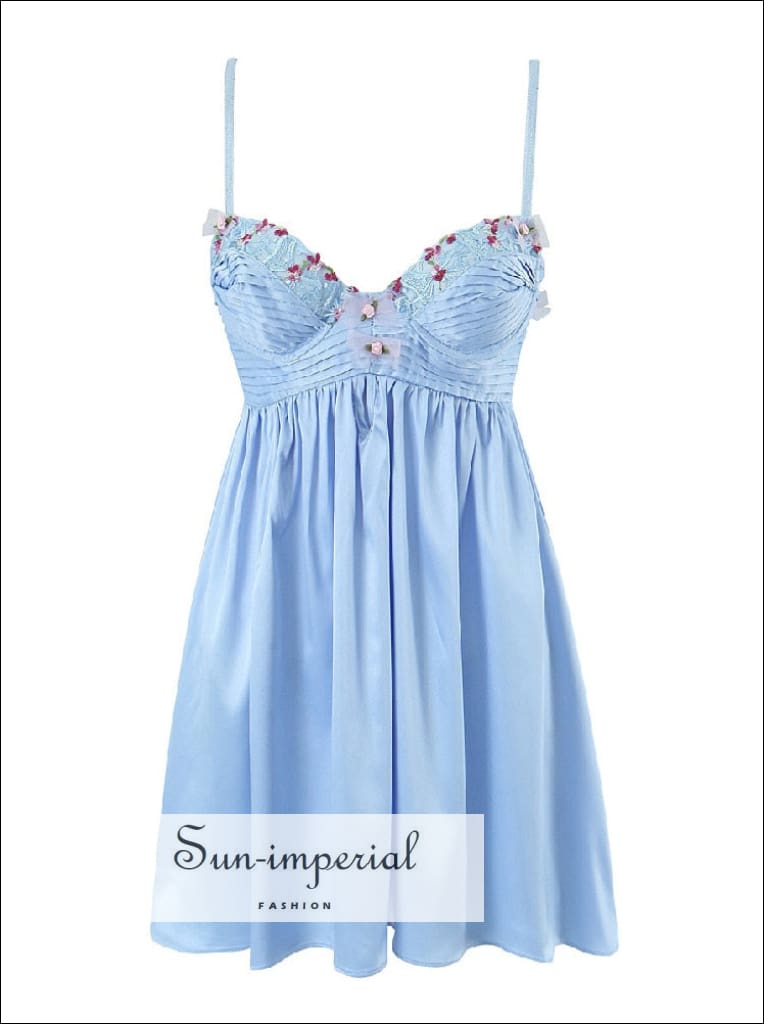 Sun-Imperial - Women Light Blue Satin Bustier Cami Strap A-Line Cut Out Backless Mini Dress Light Blue / S Sun-Imperial - Women Light Blue Satin Bustier Cami Strap A-Line Cut Out Backless Mini Dress Light Blue / S