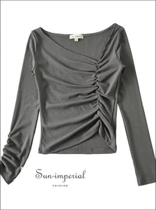 Women Fitted Long Sleeve Skew Neck Top With Ruched Waist Detail Sun-Imperial United States