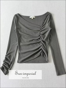 Women Fitted Long Sleeve Skew Neck Top With Ruched Waist Detail Sun-Imperial United States