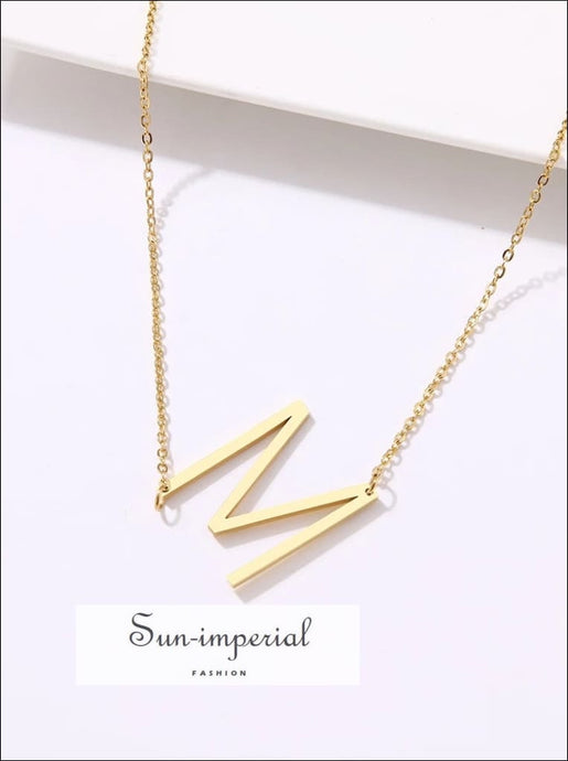 Women Stainless Steel Oversized Letter Necklace Initial Pendant Collar Sun-Imperial United States