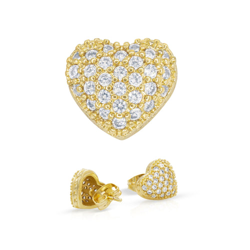 Heart 3 Cubic Zirconia Earrings 14K Gold Filled Silver Hip Hop Studs Ear Piercing Jewelry Women