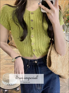 Knitted Short Sleeve Single Breasted Cropped Cardigan single breasted cropped cardigan Sun-Imperial United States