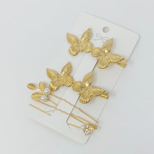 Gold butterfly Hair Clips And Pin Set