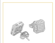 Square 8 Cubic Zirconia Earrings 14K Gold Filled Silver Hip Hop Studs Ear Piercing Jewelry Women Men