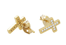 Cross 14K Gold Filled Silver Earrings Cubic Zirconia Hip Hop Studs Ear Piercing Fashion Jewelry Women Men