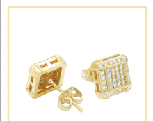 Square 10 Cubic Zirconia Earrings 14K Gold Filled Silver Hip Hop Studs Ear Piercing Jewelry Women Men