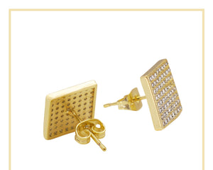 Square 1 Cubic Zirconia Earrings 14K Gold Filled Silver Hip Hop Studs Ear Piercing Jewelry Women Men