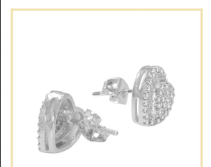 Heart 2 Cubic Zirconia Earrings 14K Gold Filled Silver Hip Hop Studs Ear Piercing Jewelry Women
