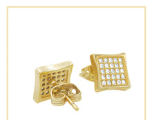 Square 6 Cubic Zirconia Earrings 14K Gold Filled Silver Hip Hop Studs Ear Piercing Jewelry Women Men